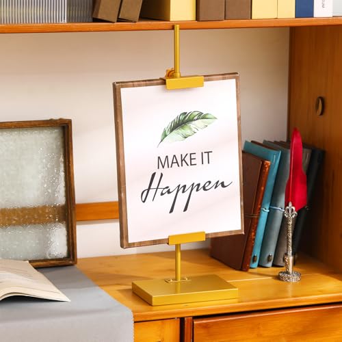 Yaocom Gold Tabletop Picture Frame Easel Stand 16. 5 Inch Adjustable Metal Frames Holder Stand Table Display Easel Picture Display Floor Art Holder for Home Exhibition Restaurant
