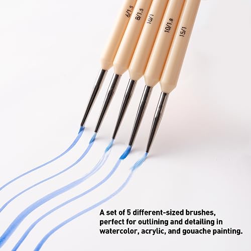 HIMI Gouache/Paint Detail Brushes Set 5 Pcs for Acrylic Oil Watercolor Face & Body Gouache Painting Nice Gift Art hobbyist,Adults (Yellow, Detail Brush) - color: 5pcs-yellow