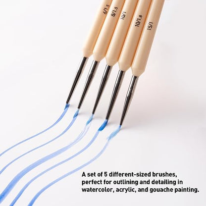 HIMI Gouache/Paint Detail Brushes Set 5 Pcs for Acrylic Oil Watercolor Face & Body Gouache Painting Nice Gift Art hobbyist,Adults (Yellow, Detail Brush) - color: 5pcs-yellow