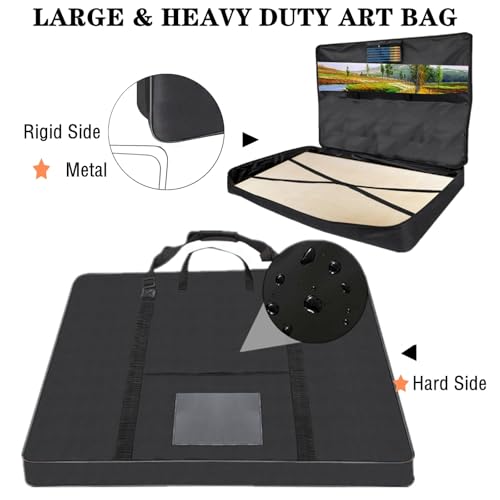 TreochtFUN Hard Side Art Portfolio Bag 24 X 36, Upgrade Heavy Duty Art Carrying Case With Metal Rigid Frame,Sturdy Fabric For Artwork, Advertising,Canvas,Boards,Screen Monitors & Displays (Black)