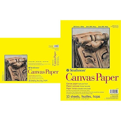 Strathmore 300 Series Canvas Paper Pad, Glue Bound, 12x16 inches, 10 Sheets & 300 Series Canvas Paper Pad, Glue Bound, 9x12 inches, 10 Sheets (115lb/187g)