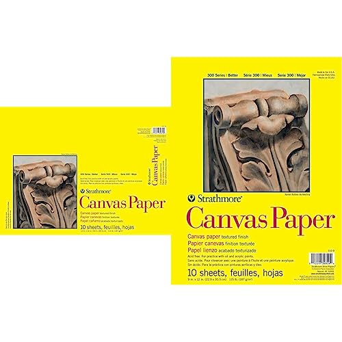Strathmore 300 Series Canvas Paper Pad, Glue Bound, 12x16 inches, 10 Sheets & 300 Series Canvas Paper Pad, Glue Bound, 9x12 inches, 10 Sheets (115lb/187g)