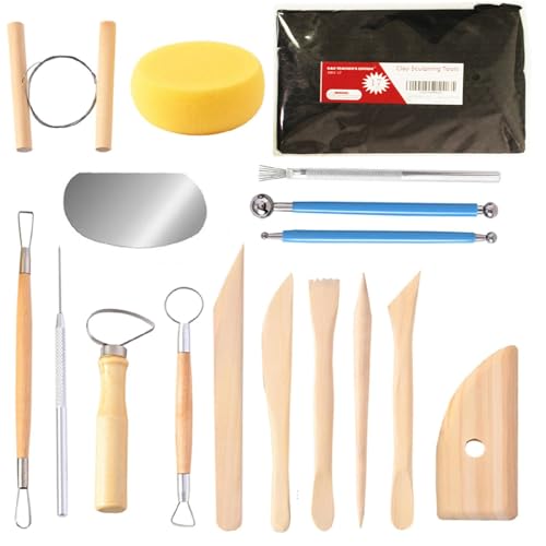 S & E TEACHER'S EDITION 17 Pcs Pottery & Clay Sculpting Tools, Double-Sided, Ceramics Tools Smooth Wooden Handles for Trimming, Embossing Pattern. - size: 17 PCS