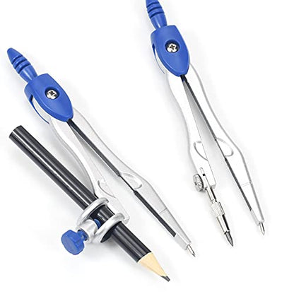 Unjoo Math Geometry Kit Sets 10 Piece Student Supplies with Shatterproof Storage Box,Includes Rulers,Protractor,Compass,Eraser,Pencil Sharpener,Lead Refills,Pencil,for Drafting and Drawings（Navy blue） - color: Navy Blue