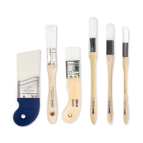 Zibra 6-Piece Muralist Paint Brush Set with Artist Brushes, 1" Brushes, Detail Brushes & Ergonomic Paint Brushes for Lettering, Murals, Canvas Painting, Touch Ups and Crisp Lines