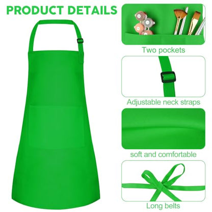 10 Pack Kids Apron Children Apron Adjustable with 2 Pockets Kids Chef Painting Aprons for Cooking Baking Painting Crafts Making (Green) - color: Green