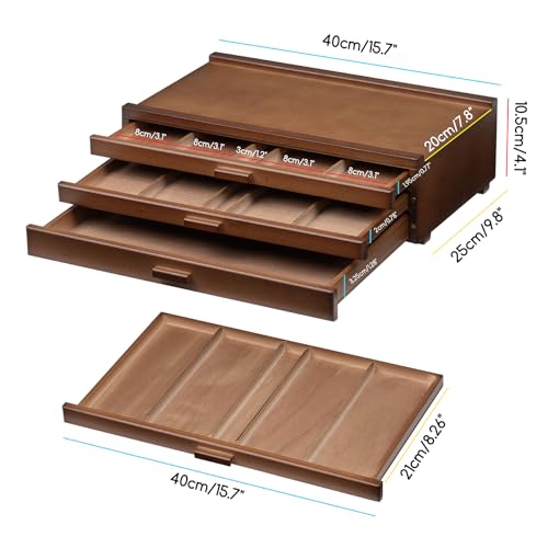 MEEDEN PRO Wood Artist Supply Storage Box - 3 Drawers Art Supply Storage Box - Solid Beech Wood Art Organizer Box - Portable Storage Box for Pastels Pencils Brushes Paints Markers
