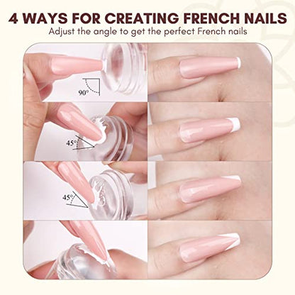 Saviland French Tip Stamp: 14PCS French Tip Tool with Replaceable Nail Stamp Head, Clear Silicone Nail Stamper with Scrapers for French Manicure Home DIY Nails Art Salon