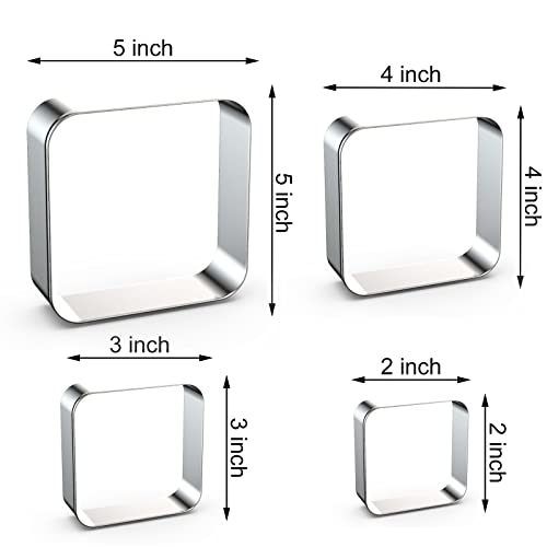 Rounded Square Cookie Cutter Set Large - 5 Inch, 4 Inch, 3 Inch, 2 Inch - Geometric Frame Plaque Cookie Cutters Shapes Molds - Stainless Steel - color: Square-Rounded Corner