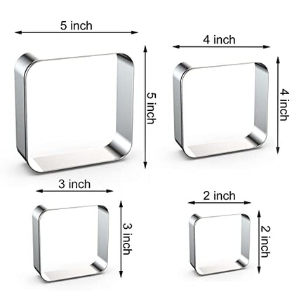 Rounded Square Cookie Cutter Set Large - 5 Inch, 4 Inch, 3 Inch, 2 Inch - Geometric Frame Plaque Cookie Cutters Shapes Molds - Stainless Steel - color: Square-Rounded Corner
