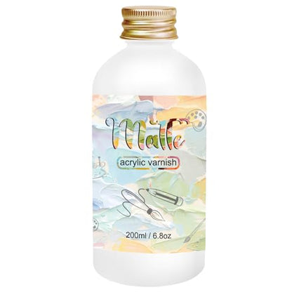 Matte Varnish for Acrylic Painting，200ml Acrylic Paint Varnish，Clear Varnish Keeps Paintings from Yellowing, Cracking, Maintains Permanent Color（Matte） - size: matte