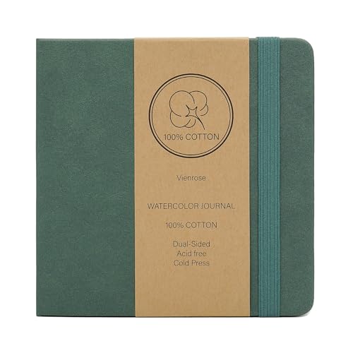 Vienrose Watercolor Sketchbook, 5.5"x5.5" Watercolor Journal with 24 Sheets 48 Pages 140 LB (300 GSM) Cotton Watercolor Paper, Green Leather Cover Water Coloring Sketch Book As Travel Notebook - color: Green, size: 5.5" x 5.5" 1 Pack
