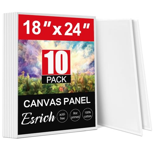 ESRICH Canvas for Painting 18x24 Inch, 10 Pack Canvas Boards for Painting Cotton Primed Acid Free Large Blank Canvases, Canvas Panels for Oil Paint, Watercolor, Acrylic Paint, Gouache and Tempera. - size: 18*24in 10pack