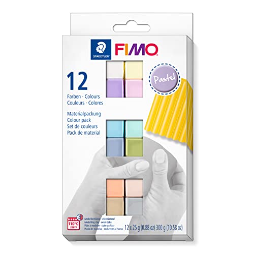 STAEDTLER 8023 C12-3 FIMO Soft Oven Hardening Modelling Clay 12 x 25 g Blocks - Pastel Colours - color: Pastel Colours, size: 12 x 25 g