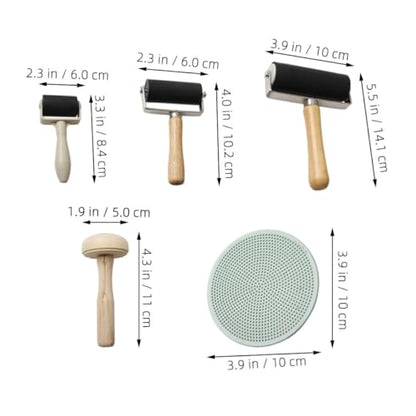 Gogogmee 5pcs Rubber Roller Stamping Tool Set with Wooden Mushroom Roller and Plastic Baren for DIY Printmaking Craft Projects, Block Printing Accessories for Art and Ink Application