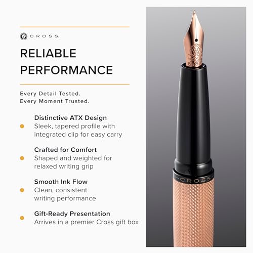 Cross ATX Brushed Rose Gold Stainless Steel Fine Nib Fountain Pen - Refillable Pen for Smooth Writing - Black Ink - Comfortable Grip - Long-Lasting - Professional Office Supplies - color: Sandblasted Rose Gold, style: Fine Nib