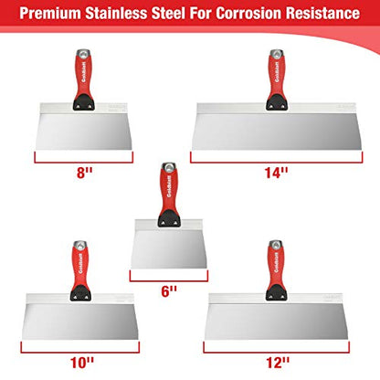 Goldblatt 5-Pieces Stainless Steel Taping Knives - 6'', 8'', 10'', 12'', 14'' Taping Knife Tools, Drywall Knife Set Perfect for Drywall Joint Taping, Finishing & Patching