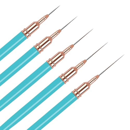 5PCS Liner Brushes for Nails, Nail Art Liner Brushes Set, 6/9/12/15/18mm Thin Detail Brush for Long Lines & Fine Drawing, UV Gel Polish Painting Nail Design Tools - Blue - color: Blue