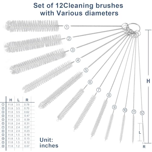 Ixiaoyoo 12 Pcs Bottle Cleaner Brushes Set, 11.8 Inch Nylon Cleaning Brush | White Straw Cleaner Brushes for Tumbler, Sippy Cup, Water Bottles, Hummingbird Feeders, Pipes, Sink Drain & Pet Waterers - color: 11.8 Inch White Cleaning Brushes