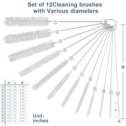 Ixiaoyoo 12 Pcs Bottle Cleaner Brushes Set, 11.8 Inch Nylon Cleaning Brush | White Straw Cleaner Brushes for Tumbler, Sippy Cup, Water Bottles, Hummingbird Feeders, Pipes, Sink Drain & Pet Waterers - color: 11.8 Inch White Cleaning Brushes