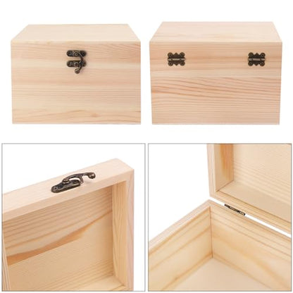 GNIEMCKIN 4 Pack Wooden Box, Unfinished Unpainted Wood Boxes for Crafts, DIY Projects, and Jewelry Storage (7.1x7.1x4.7 inch) - size: 4 Pack (7.1x7.1x4.7 inch)