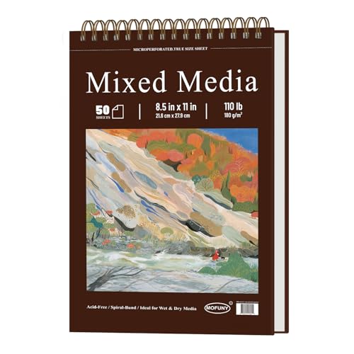 Mofuny Mixed Media Sketchbook 8.5 x 11, 50 Sheets - 110lb/180gsm Painting Paper Pad | Paint Paper for Acrylic Painting, Watercolor Notebook, Gouache, Oil, and Colored Pencils, Art Supplies for Adults. - size: 11" x 8.5" (Pack of 1)