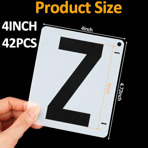 42 PCS Letter Stencils for Painting, Spray Paint Stencil, Alphabet Stencils for Crafts Reusable on Wood, Wall, Rock, Fabric, Sign, School DIY Art Projects （4 Inch - size: 4 Inch
