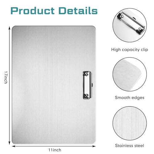 1 Pack Metal Clipboard 11 x 17 Inch Horizontal Stainless Steel Clipboard for A3 Size Paper Landscape Drawing Non Magnetic Clip Board for Sketching Supplies Office School