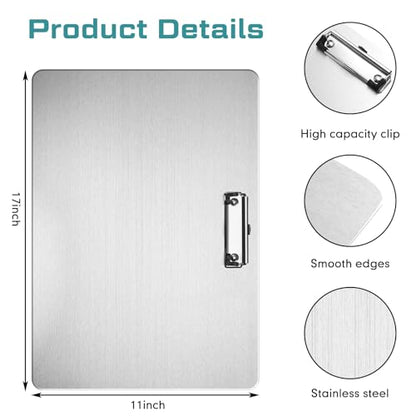 1 Pack Metal Clipboard 11 x 17 Inch Horizontal Stainless Steel Clipboard for A3 Size Paper Landscape Drawing Non Magnetic Clip Board for Sketching Supplies Office School