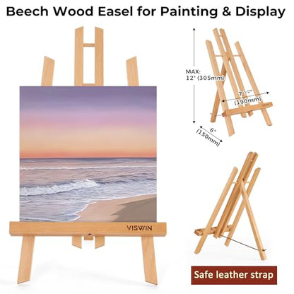 VISWIN 51 Pcs Acrylic Paint Set with Tabletop Easel, Painting Kit with 12 Acrylic Paints, Canvases, Brushes, Palette, Paper Pad, Art Supplies, Ideal Gift for Adults, Kids, Artists, Students - size: 50 Pcs