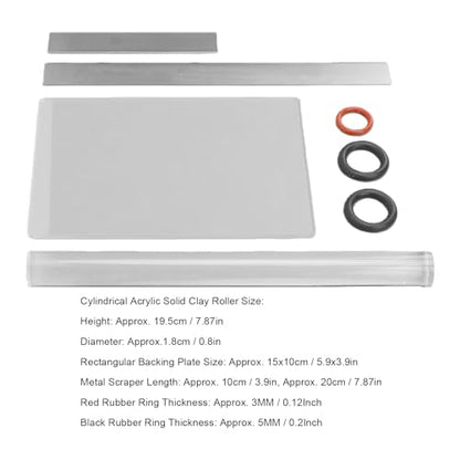 Acrylic Clay Tools Set with Solid Roller Pin Clear Sheet and 2 Metal Scrapers for Polymer Clay Sculpting Modeling Crafts
