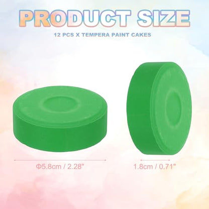PATIKIL 12 Pcs Tempera Cakes, 2.3"x0.7" Washable Tempera Paint Cakes Blocks Bulk Large Art Supplies Watercolor for Artists Art Painting Drawing DIY Crafting, Green - color: Green