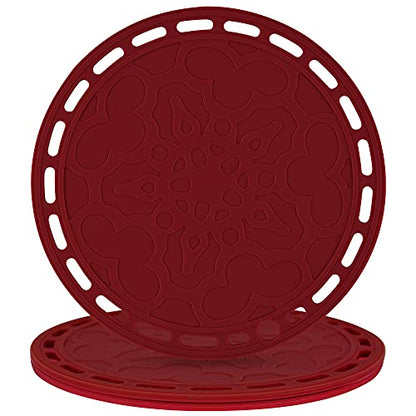 Silicone Trivet Big Round Pot Holder and Trivet for Hot Dishes and Pots, Hot Mat for Countertops, Tables, Spoon Rest - Set of 3 (Merlot Red) - color: E: Merlot Red