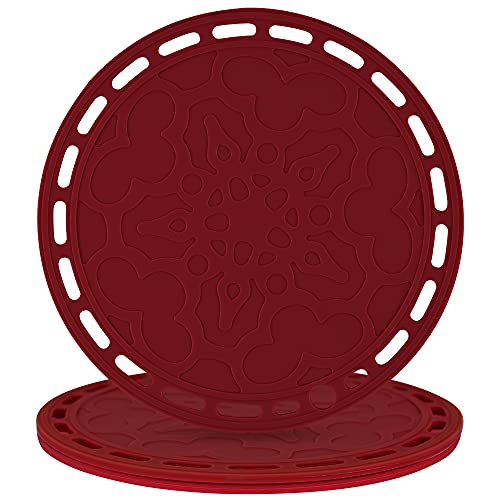 Silicone Trivet Big Round Pot Holder and Trivet for Hot Dishes and Pots, Hot Mat for Countertops, Tables, Spoon Rest - Set of 3 (Merlot Red) - color: E: Merlot Red