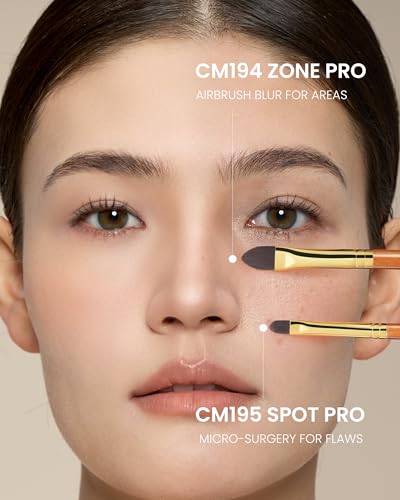 Desert Oak Series Pro Concealer Duo - Wide Teardrop & Micro Detail Brush Set for Under Eyes, Acne Scars & Redness, Bubinga Wood Handles (CM 194 & 195 Kit) - color: CM-0194+CM-0195, size: 2 Piece