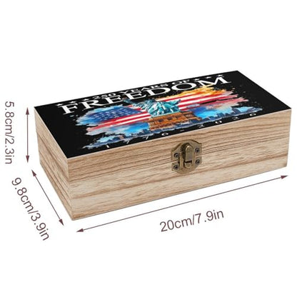 250 Years Of Freedom Statue Of Liberty American Flag 1776 2026 Jewelry Box Wooden Rustic Multi-Purpose Organizer with Front Clasp for Jewelry, Crafts, Accessories & Small Items - color: style-9