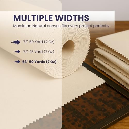 Natural Cotton Canvas Fabric Roll – 63 Inch Wide x 50 Yards Length, 7oz Lightweight Canvas for Bags, Upholstery, Crafts, Home Décor & Sewing Projects - style: SF-07oz-63-50