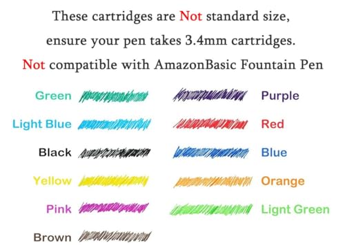 Asvine Fountain Pen Ink Cartridges Black Color, Set of 30 Refill Ink Cartridges, 3.4 mm Bore Diameter - color: Black