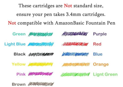 Asvine Fountain Pen Ink Cartridges Black Color, Set of 30 Refill Ink Cartridges, 3.4 mm Bore Diameter - color: Black
