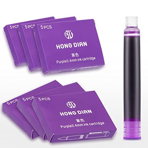 Asvine Hongdian Fountain Pen Purple Ink Cartridges, Set of 30 Refill Ink Cartridges, 3.4 mm Bore Diameter - color: Purple