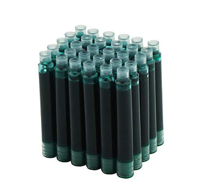 Asvine Fountain Pen Green Ink Cartridges, Set of 30 Refill Ink Cartridges, 3.4 mm Bore Diameter - color: Green