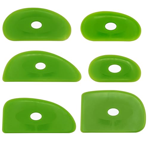 Creative Hobbies Green Medium Firm Silicone Pottery Ribs | Ultimate Ceramic Sculpting Tools Set for Smooth Finishing and Removing Finger Marks (All 6) - color: All 6