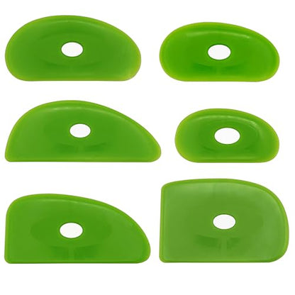 Creative Hobbies Green Medium Firm Silicone Pottery Ribs | Ultimate Ceramic Sculpting Tools Set for Smooth Finishing and Removing Finger Marks (All 6) - color: All 6