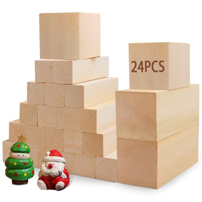 Basswood Carving Blocks for Crafts,Cymuber 24 PCS Whittling Wooden Blockss Kit with 3 Sizes,Wood Carving Blocks Wood Whittling Kit Crafts for Kids and Adults