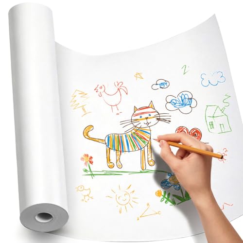 PerkHomy Craft Paper Roll 15" x 1200" (100') Kraft White Easel Paper Roll for Wrapping Moving Art Floor Covering Packing Painting Drawing Paint Poster Chart Paper (White, 15" W x 1200" L (100')) - color: White, size: 15" x 1200" ( 100' )