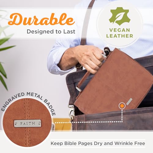 Christian Art Gifts Men/Women's Classic Bible Cover Faith Badge, Brown Faux Leather, Medium - color: Brown, size: Medium