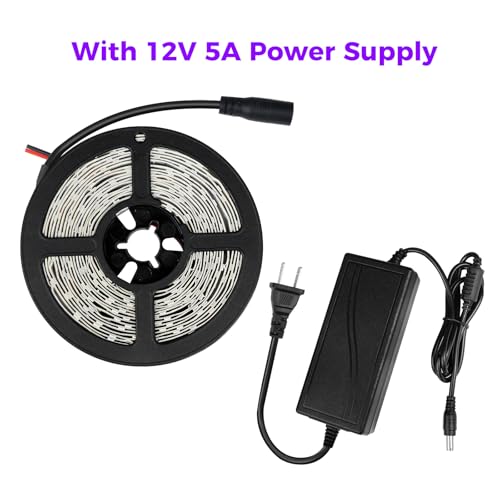 Super Bright 60 Watts UV Black Light LED Strip, 16.4FT/5M 3528 300LEDs 395nm-405nm Non-Waterproof Blacklight with Power Supply, for Night Fishing, Black Party - color: Non-Waterproof, size: 60Watts
