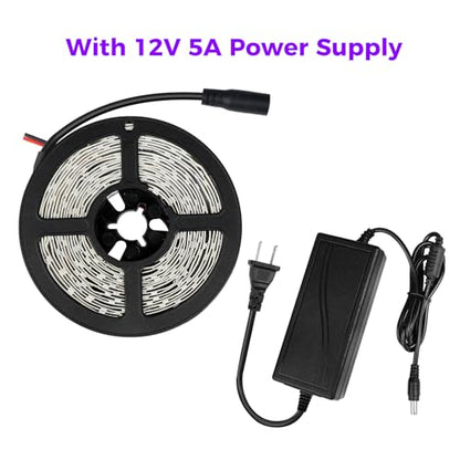 Super Bright 60 Watts UV Black Light LED Strip, 16.4FT/5M 3528 300LEDs 395nm-405nm Non-Waterproof Blacklight with Power Supply, for Night Fishing, Black Party - color: Non-Waterproof, size: 60Watts