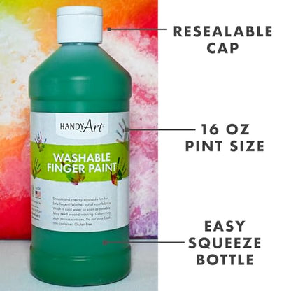 Handy Art Washable Finger Paint, Green, 16 oz Bottle, Easy Clean Up, Sensory Paints for Fingers & Hand Prints, Ages 3 & Up, Safe for Kids & Toddlers, AP Certified Non-Toxic, Made in USA - color: Green