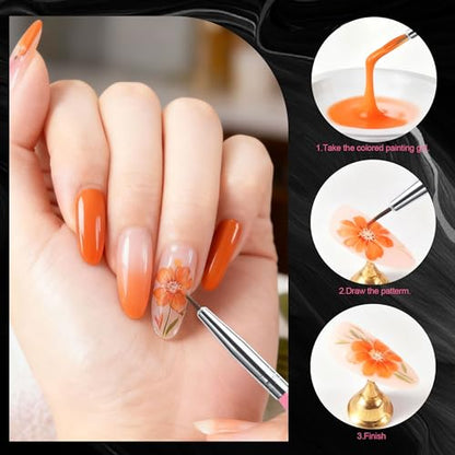Artdone Nail Art Brushes With Nail Stands Nail Art Tool Set, Dotting Tools, Dust Brush,Striping Brushes for Long Lines, Drawing Pen For Gel Polish Design supply - color: Nail Brushes And Stand Kit A